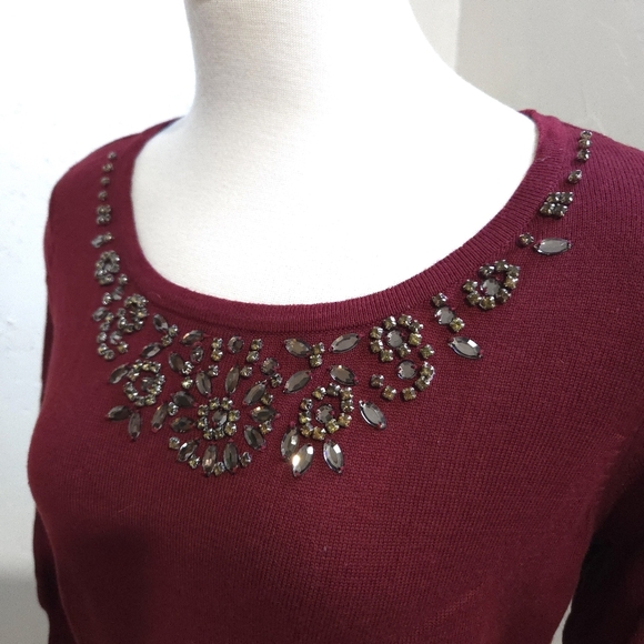 Rickis | Embellished rhinestone Burgundy Women's Top cropped sleeves - Picture 4 of 10